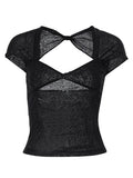 gwmlk Collar Summer Sexy Backless Tops for Women Cropped Short Sleeve Elegant Top Tees Skinny Streetwear Clothes