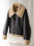 Gwmlk Winter 2023 Women Jacket Coats Faux Shearling Sheepskin Coat Retro Motorcycle Jacket Fleece Woman Jackets Outerwear Tops