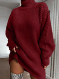 gwmlk Women Turtleneck Oversized Knitted Dress Autumn Solid Long Sleeve Casual Elegant Mini Sweater Dress Winter Pullover Clothes