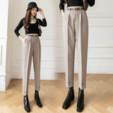 Gwmlk Pants Solid High Waist Casual Suit Trousers Women 2023 Fashion Pocket Zipper Straight Ankle-Length Pants OL Women Clothing