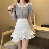 Gwmlk Irregular Ruffles Short Skirts Woman Korean Fashion High Wiast Mini Skirt for Women Black White Pink Fishtail Skirts