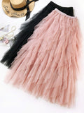 gwmlk Tutu Tulle Skirt Women Long Maxi Skirt 2023 Spring Summer Korean Black Pink High Waist Pleated Skirt Female