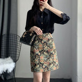 Gwmlk Short Skirt Women For Spring Summer 2023New Retro Fashion Jacquard Slim High Waist Commuter Sheath A- line Skirt Woman