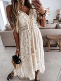 Gwmlk Lady Summer Lace Dress Holiday V Neck Spaghetti Strap Sundress Boho White Maxi Dress for Women Vestidos De Mujer 22194