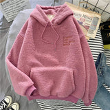 Gwmlk Fashion Pink Sweet Hooded Sweatshirts Women Harajuku Letter Print Pocket Hoodies Woman Loose Fleece Pullovers Ladies