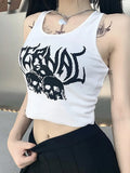 Gwmlk Punk Street Grunge Nightclub Short Vest Gothic Skull Print Navel Shirt Y2K Summer Sling Streetwear