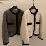 Gwmlk Korean Fashion Lambswool Jacket Ladies Autumn Winter Long Sleeve Plush Coat Women Thickened Warm Short Faux Fur Coats