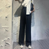 Gwmlk Women's Office Suit Pants 2023 Spring Summer Lace Up High Waist Wide Leg Pants Woman Casual Loose Straight Trousers