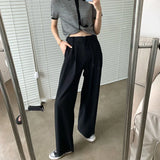 Gwmlk Summer Green Wide Leg Pants for Women Fashion High Waist Thin Loose Suitpants Woman Korean Casual Straight Trousers