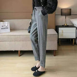 Gwmlk Fleece Warm Winter Pants for Women Korean Elastic Waist Office Pencil Pants Ladies Plus Velvet Thicken Harem Trousers