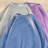 Gwmlk Solid O-Neck Sweatshirts for Woman Korean Drop Shoulder Long Sleeve Sweatshirt 2023 Casual Loose Oversized Pullovers Lady