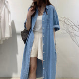 Gwmlk Women Summer Dress 2023 Loose Casual Denim Midi Skirt Single Breasted Cardigan Skirt Temperament Simple Dress