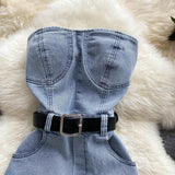 Gwmlk Rompers Women Jeans Jumpsuit off shoulder 2023 Loose Casual Denim Rompers Womens Jumpsuits Wide Leg Casual Denim Overalls