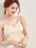 gwmlk V-Neck Sexy Solid Satin Woman Camis Tank Tops Chiffon Sleeveless Camisole Top Halter Camis Tops