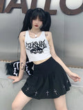 Gwmlk Punk Street Grunge Nightclub Short Vest Gothic Skull Print Navel Shirt Y2K Summer Sling Streetwear