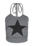 gwmlk Street Star Print Halter Sleeveless Hot Girl Vest Design Goth Punk Retro Crop Top Sexy Club Women Clothing