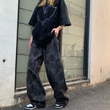 Gwmlk Summer Thin Retro Corduroy Pants Women Harajuku Printed Baggy Wide Leg Trousers Teen High Street Unisex Hip Hop Pants