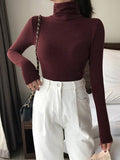 gwmlk Black White Turtleneck Female T-shirts autumn Fashion Elegant Women solid Long Sleeve T shirt slim Casual basic Tee top