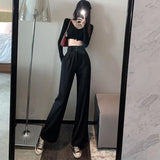 Gwmlk Summer Casual Women Wide Leg Pants Korean Loose Straight Suit Pants Fashion High Waist Chic Office Ladies Trousers