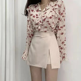 Gwmlk Short Skirt Women 2023 Summer Korean Style Trendy Chic Ol High Waist Skirts Female Solid Side-Slit Stretchy Mini Skirt