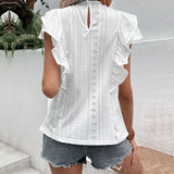 Gwmlk Fashion Summer Lace White Blouse Women Loose Ruffles Butterlfy Sleeve Tops Woman Casual O Neck Hollow Shirt Blusas 26011