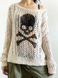 Gwmlk Skull Sweater Y2K Aesthetic Gothic Hollow Out Long Sleeve Tops Punk Style Crochet Pullover Knitwear Women Streetwear