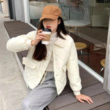 Gwmlk Women Autumn Winter Short Parkas Korean Beige Lightweight Down Cotton Jacket Woman College Style Loose Padded Coat