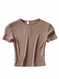 gwmlk Casual 2023 Summer Woman Slim Fit t-shirt tight Cotton Short-Sleeve O-neck tee Crop Tops