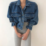 Gwmlk Jackets Women Top 2023 Sexy Puff Long Sleeve Y2k Clothes Cropped Jacket Streetwear Women's Denim Shirt