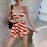 Gwmlk Striped Short Top Set Women Tracksuit CamisoleTwo-Piece Clothing Casual Sports Summer Suit 2023