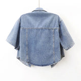 Gwmlk Denim Jacket for Women 2023 Summer Loose Single Breasted Turn Down Collar Short Sleeve Jacket Korean Fashion Crop Coat