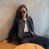 Gwmlk PU Leather Jacket Women Button Up Lapel Collar High Waisted Motorcycle Jackets Spring Fall Outfits Coats