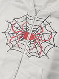 Gwmlk Women's Halloween Casual Hooded Coat Long Sleeve Spider Web Print Zip Up Hoodie with Pockets