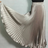 Gwmlk Autumn Fashion Elegant Metal Elastic Waist Long Pleated Skirts 2023 Bright Satin Ladies Long Tulle Women's Skirts