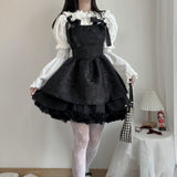 Gwmlk Autumn Goth Jacquard Cake Dress Dark Bow Robe Tunic Dresses Gothic Summer Vestido Feminino Speghetti Strap Cute