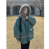 Gwmlk Winter Jacket 2023 New Women Parka Fashion Fur Collar Hooded Snow Wear Overcoat Female Loose Thick Warm Padded Outwear