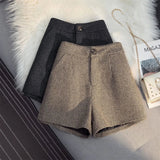 Gwmlk Autumn New High Waist Wide Leg Shorts Winter Wear Boots Booty Shorts Winter Woolen Houndstooth Shorts for Women