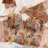 Gwmlk Sexy Lingerie Fairy Floral Embroidery Padded Underwear Lace Set Woman 2 Pieces Erotic Luxury Fancy Outfits Intimate