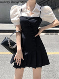 Gwmlk Spaghetti Strap Mini Blazer Dress Women Korean Fashion Irregular Bodycon Dress Female Vintage Casual High Waist Dress