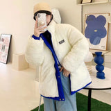 Gwmlk Women Two-Sided Wear Winter Parkas 2023 New Korean Fashion Thick Warm Fleece Jacket Blue Long Sleeve Down Cotton Coats