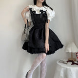 Gwmlk Autumn Goth Jacquard Cake Dress Dark Bow Robe Tunic Dresses Gothic Summer Vestido Feminino Speghetti Strap Cute