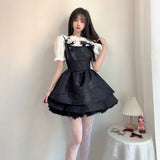 Gwmlk Autumn Goth Jacquard Cake Dress Dark Bow Robe Tunic Dresses Gothic Summer Vestido Feminino Speghetti Strap Cute