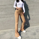 Gwmlk Green High Waist Bodycon Pants Women Summer Fashion Streetwear Skinny Flare Pants Femme Solid Casual Wide Leg Trousers