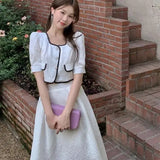 Gwmlk Spring Summer Two Piece Sets Women Casual White Skirts 2Pcs Sets Bubble Sleeve Tops and Long Skirt