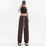 Gwmlk Striped Joggers Sweatpants for Women Streetwear Bf Hip Hop Drawstring High Wiast Wide Leg Pants Lady Baggy Straight Trousers