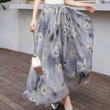 Gwmlk Elegant Print Floral Long Skirts for Women Korean Style High Waist Chiffon Skirt Casual Holiday Big Hem A-line Skirts