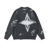 Gwmlk Men's Sweater Y2k Vintage Star Fringe Hole-breaking Pullover Loose Knitted Jumper Sweaters Fashion Mens Designer Clothes