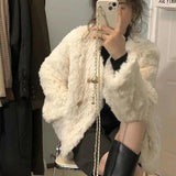 Gwmlk Fashion Faux Rabbit Fur Women Jackets Autumn Winter Double-Breasted Thicken Warm Outerwear Korean O-Neck Faux Fur Coat