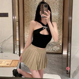 Gwmlk Spring Summer Mini Pleated Skirts Women 2023 Korean High Waist A-Line Skirt Harajuku Solid School Girl Uniform Jk Skirt