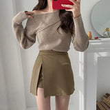 Gwmlk Short Skirt Women 2023 Summer Korean Style Trendy Chic Ol High Waist Skirts Female Solid Side-Slit Stretchy Mini Skirt